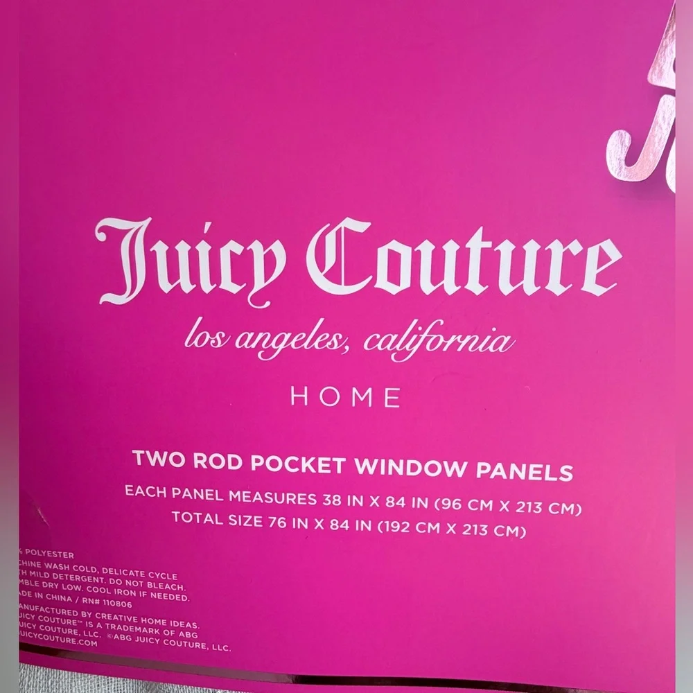 Juicy Couture Two Rod Pocket Window Panels Each Panel 38 In X 84 In New